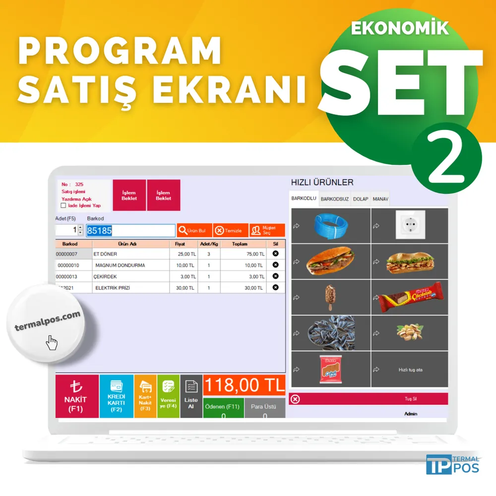 Barkodlu Satış Seti 2 – Fiş Yazıcı, Barkod Okuyucu ve Hızlı Satış Programı – görsel 2