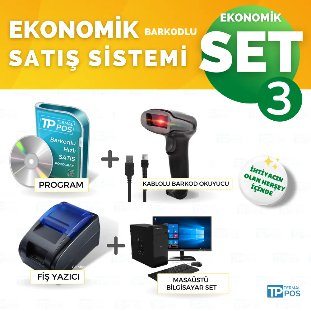 Barkodlu Satış Seti 3 – Yenilenmiş Bilgisayar, Fiş Yazıcı, Barkod Okuyucu ve Program – görsel 1