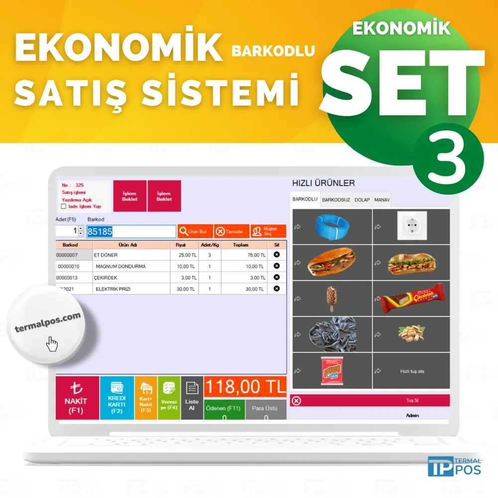Barkodlu Satış Seti 3 – Yenilenmiş Bilgisayar, Fiş Yazıcı, Barkod Okuyucu ve Program – görsel 2