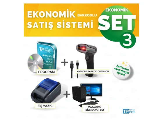 Barkodlu Satış Seti 3 – Yenilenmiş Bilgisayar, Fiş Yazıcı, Barkod Okuyucu ve Program