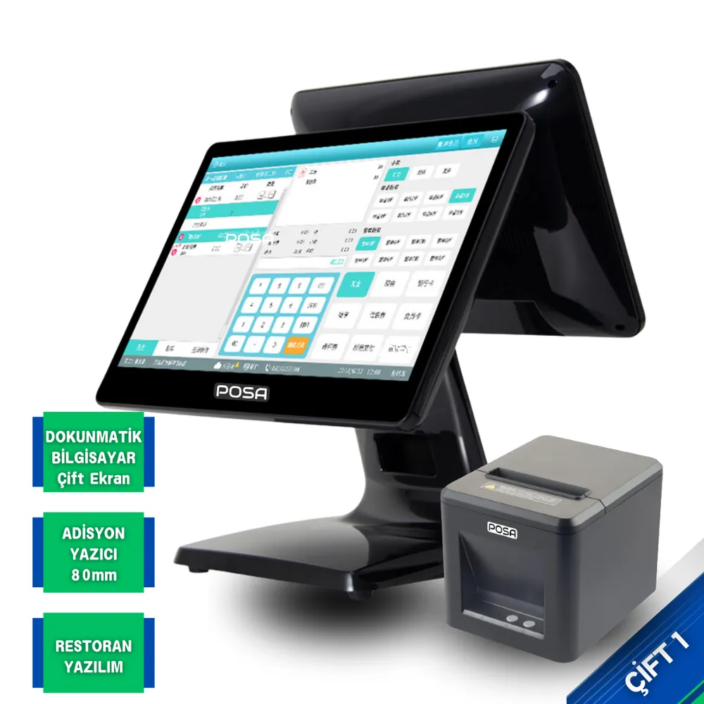 Çift Ekranlı Restoran Sistemi ÇİFT1 – i5 Çift Ekran POS, Adisyon Yazıcısı ve QR Menü – görsel 1
