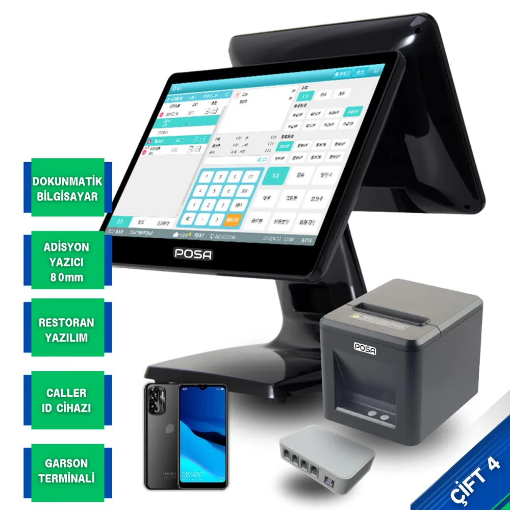 Çift Ekranlı Tam Donanımlı Restoran Sistemi ÇİFT4 – Caller ID, Garson Modülü ve QR Menü – görsel 1