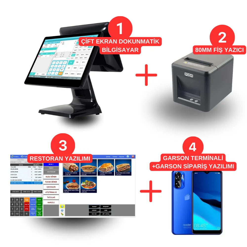 Çift Ekranlı Tam Donanımlı Restoran Sistemi ÇİFT4 – Caller ID, Garson Modülü ve QR Menü – görsel 2