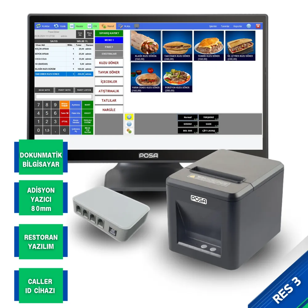Paket Servis Otomasyon Sistemi RES3 – Caller ID, Dokunmatik POS ve Adisyon Yazıcısı – görsel 1