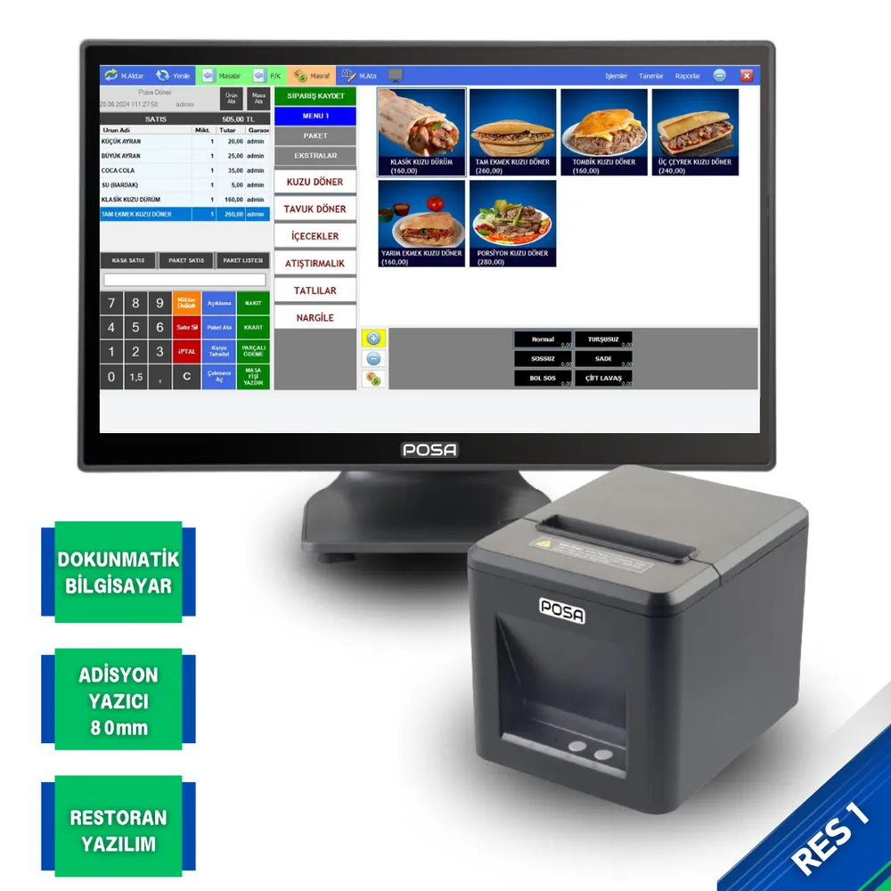 Restoran Otomasyon Sistemi RES1 – Dokunmatik POS, Adisyon Yazıcısı ve Program – görsel 1